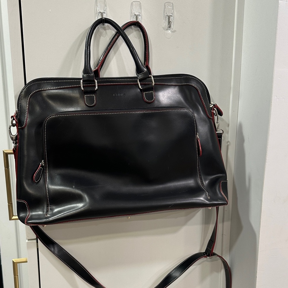 Lodis Black and Red Leather Audrey LaptopTote Bag